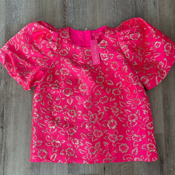 Lilly Pulitzer Tops - Lilly Pulitzer Pratt Short Sleeve Floral Brocade Top